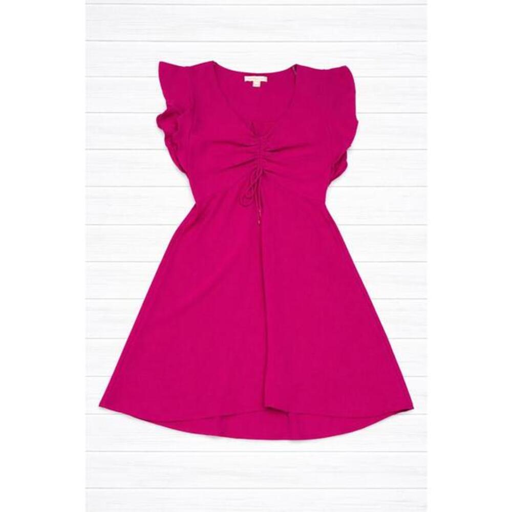Monteau Ruched Drawstring Dress Fuchsia L Y2K Flowy Chic - Picture 1 of 9